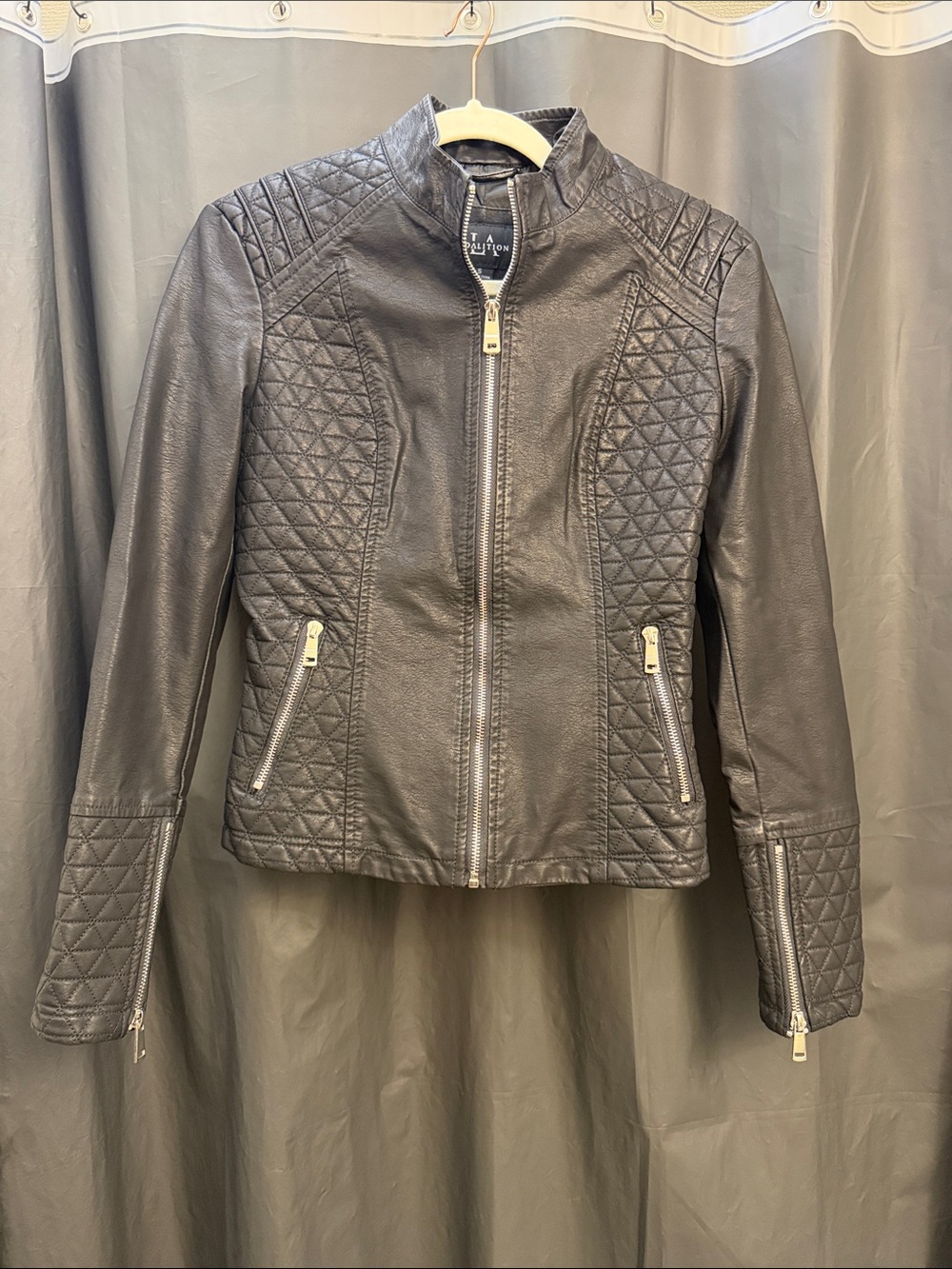 Coalition Women's Black Quilted Faux-Leather Moto Jacket